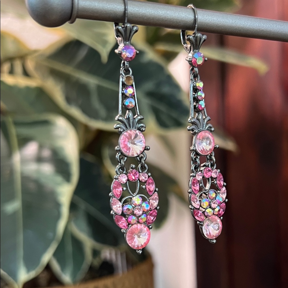 Pink Crystal Drop Earrings - Picture 3 of 10
